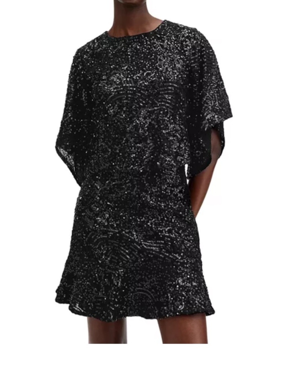 All Saints Black Sequin Short Sleeve Top